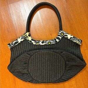 Vera Bradley Black Woven Tote with Floral Trim
